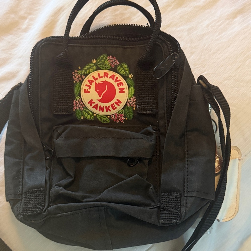Fjallraven Kanken Mini Shoulder Bag Black with Red Logo
